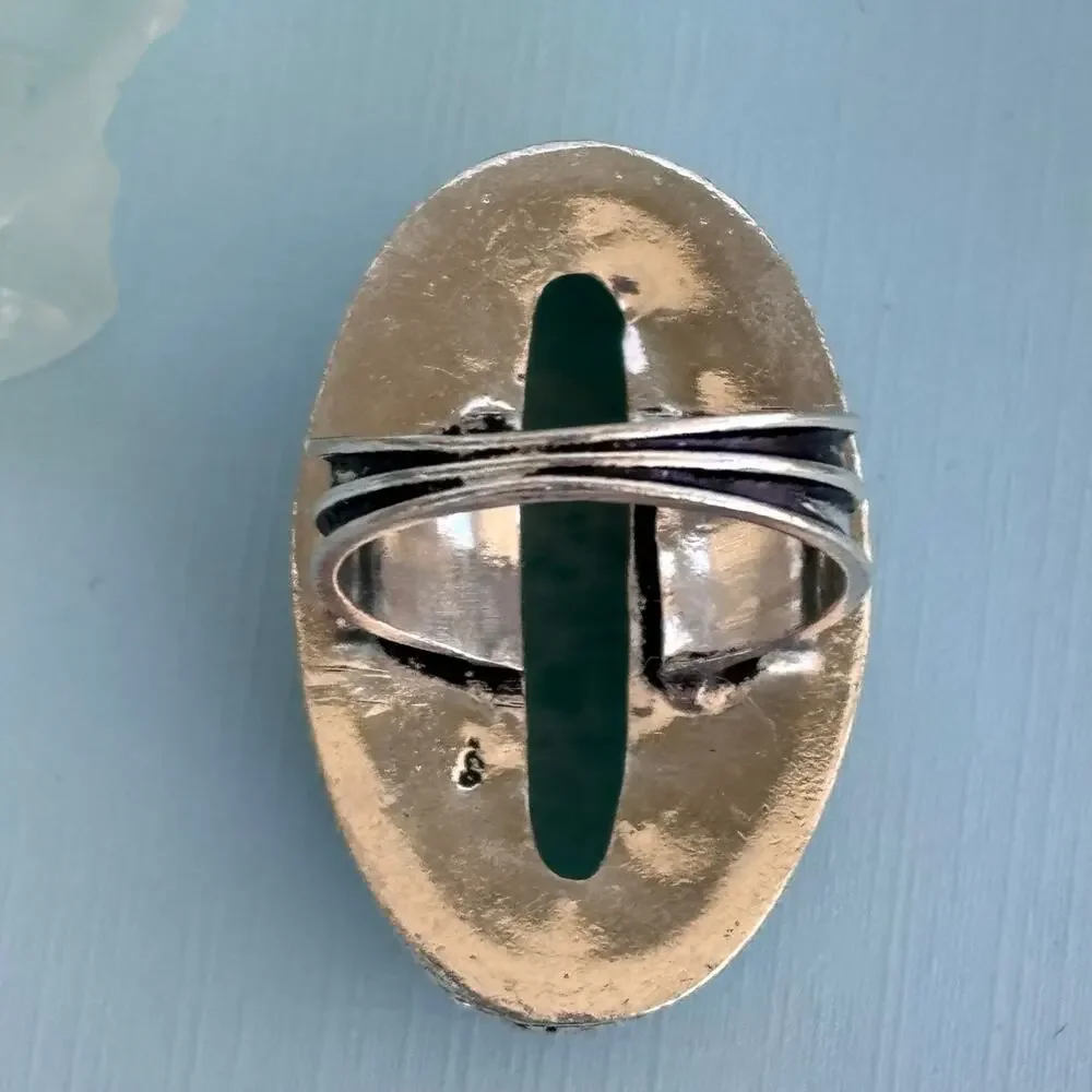 925 Silver Amazonite Oval Ring Size 7.5